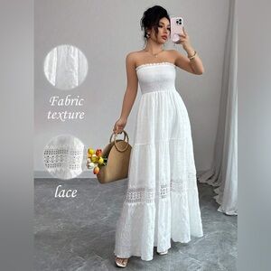 SHEIN Strapless White Summer Maxi Dress